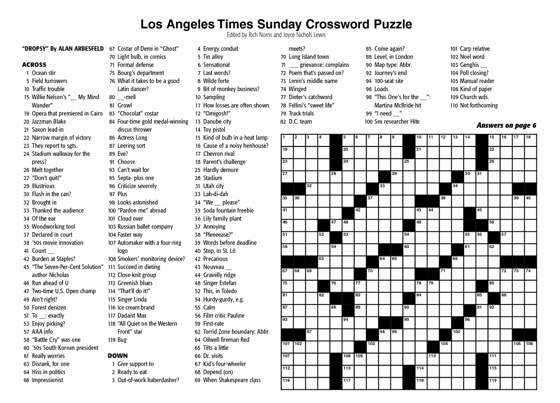 Free New York Times Sunday Crossword Printable