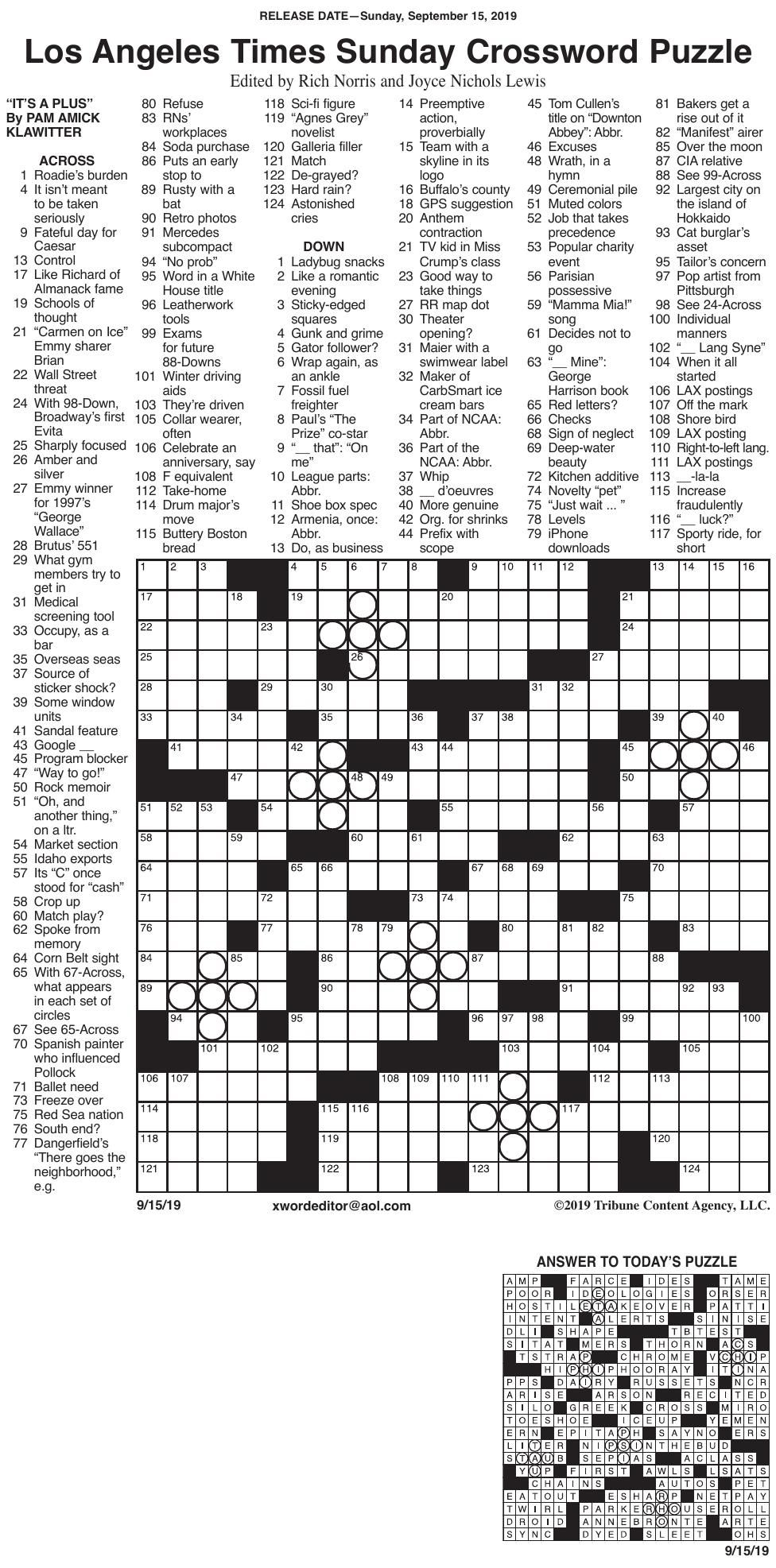 La Times Printable Crossword Puzzles Printable Template Free My