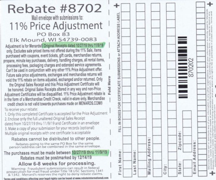 menards rebate form