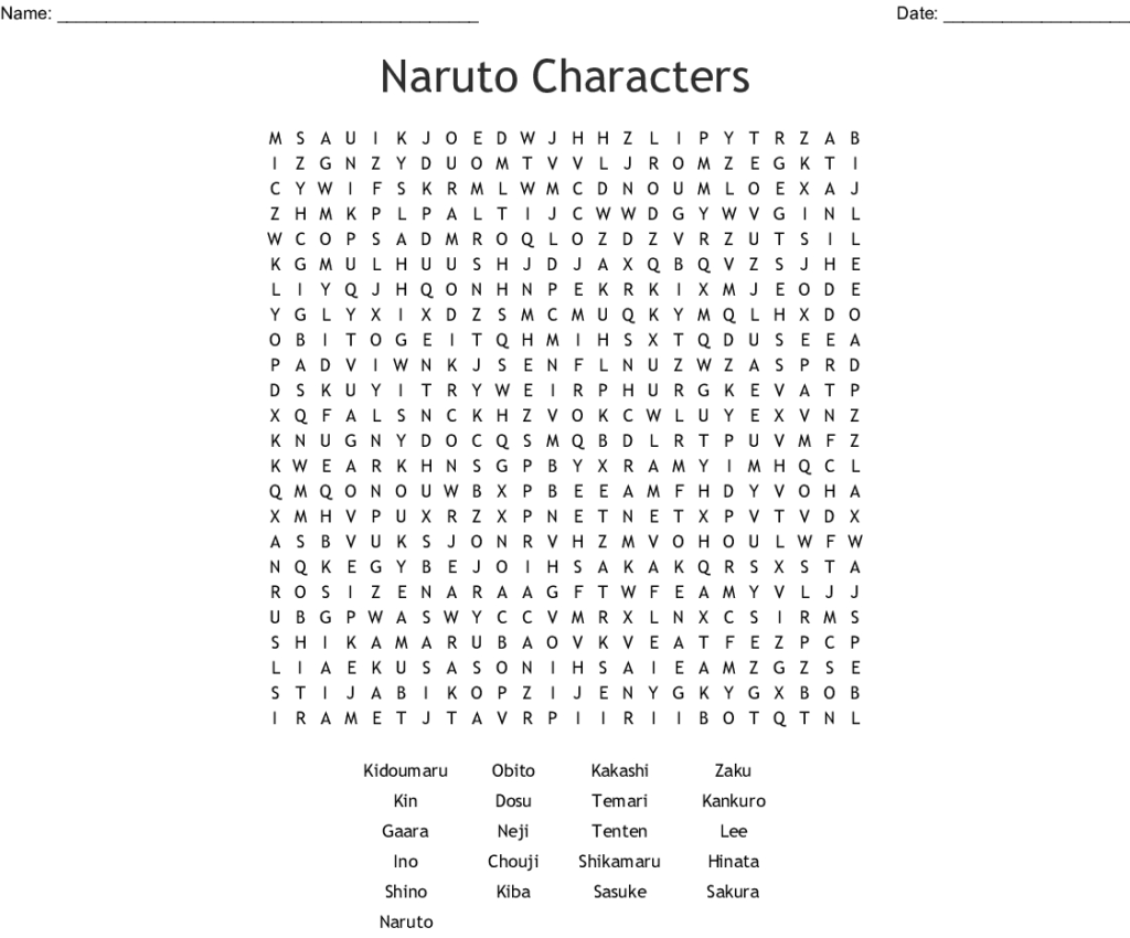 Printable Naruto Crossword Puzzles - Printable Crossword Puzzles, Bingo ...